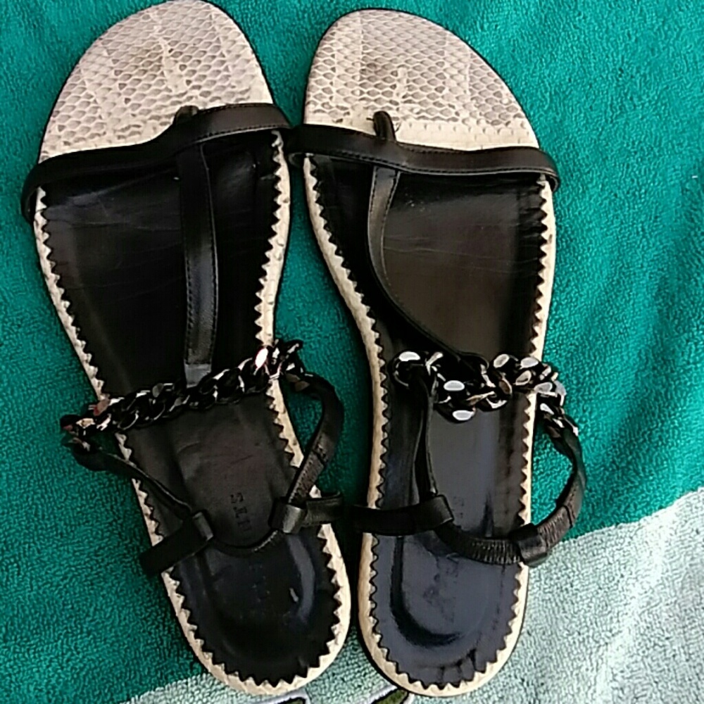 ALL SAINTS SANDALS BLK LEATHER CHAIN DETAIL 36